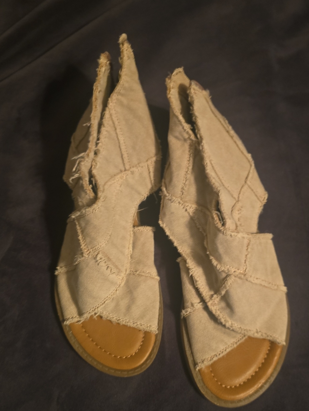 Blowfish Beige Frayed Canvas Slide Sandals